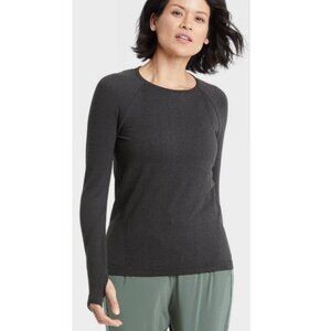 Women's Textured Seamless Long Sleeve Top - All in Motion - Heathered Black